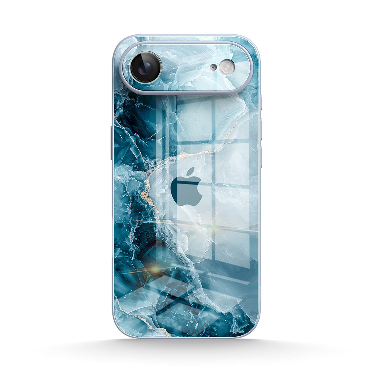 iPhone-skal med transparent kant och blått marmor- och vattenmönster