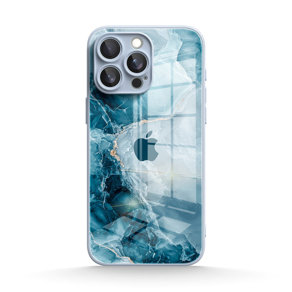 iPhone-skal med transparent kant och blått marmor- och vattenmönster