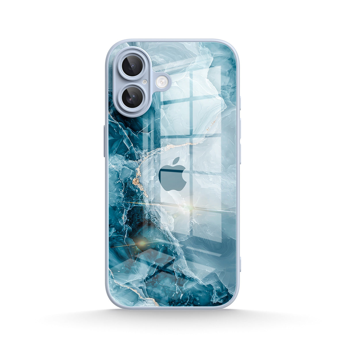 iPhone-skal med transparent kant och blått marmor- och vattenmönster