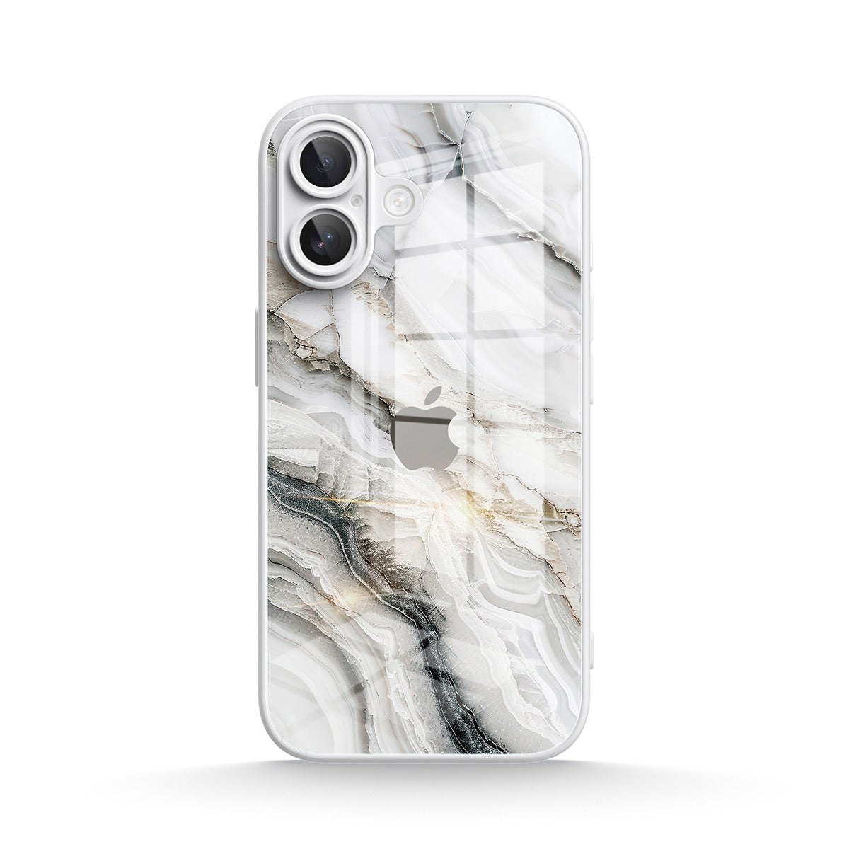 iPhone-skal med ljust grått marmormönster och transparent kant