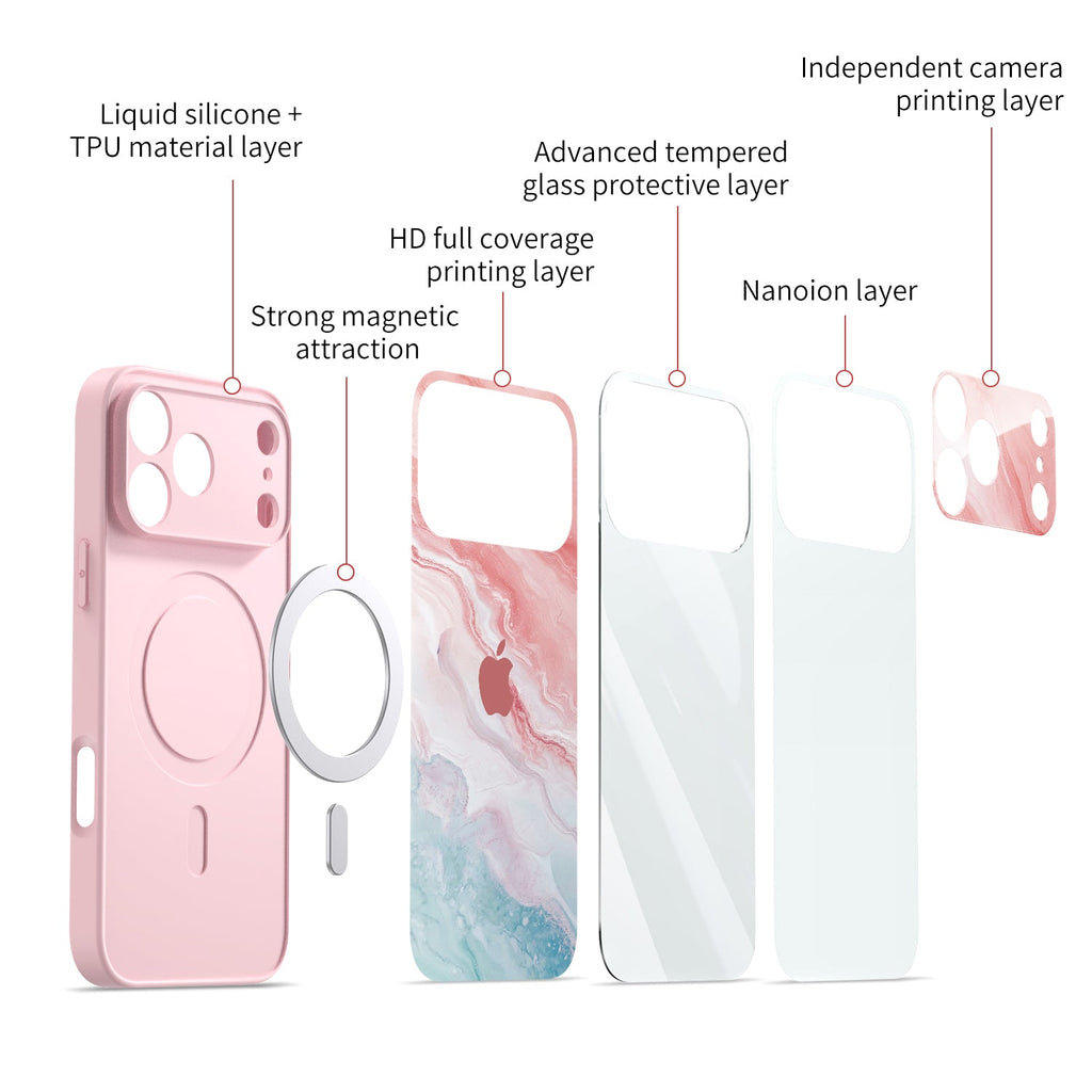 iPhone-skal med transparent kant och blått marmor- och vattenmönster
