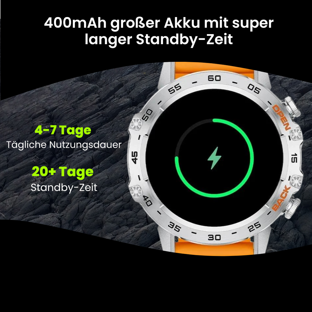Smartklocka med rund digital display, robust boett och silikonarmband