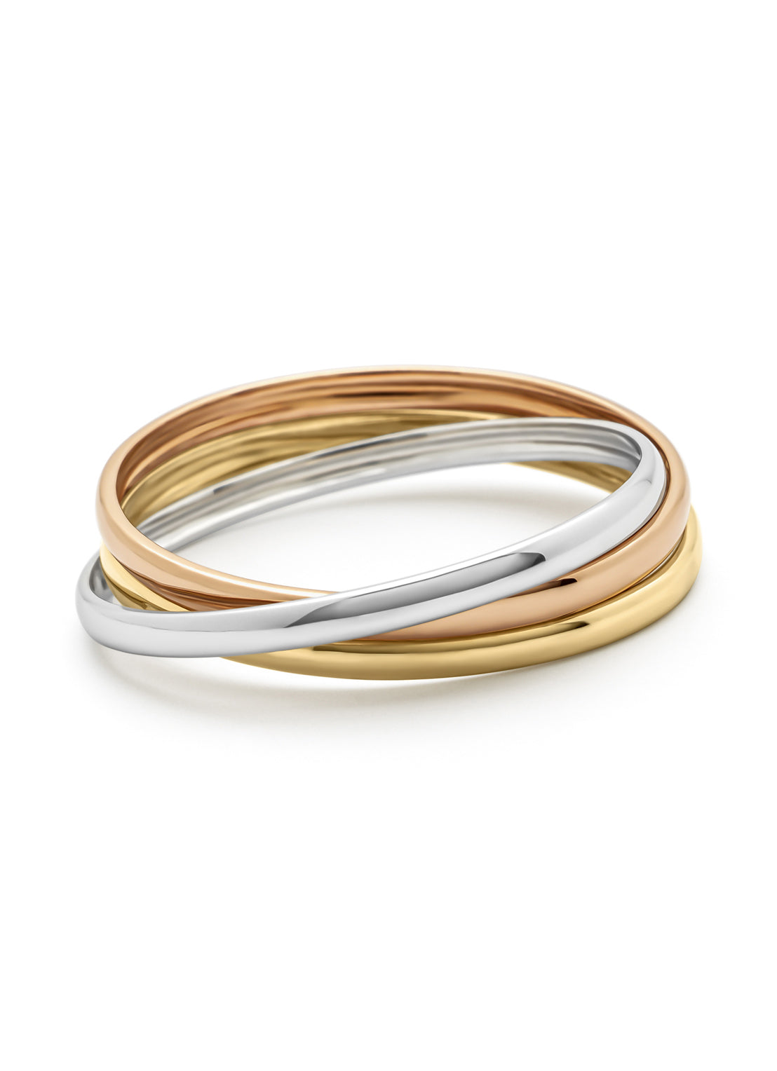 Flätad ring med sammanlänkade band i guldton och silverton