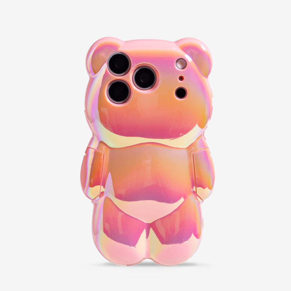 Rosa iriserande iPhone-skal format som en björn