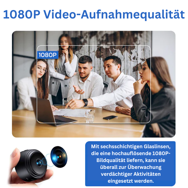 Kompakt svart Full HD-kamera med objektiv och wifi för barnövervakning