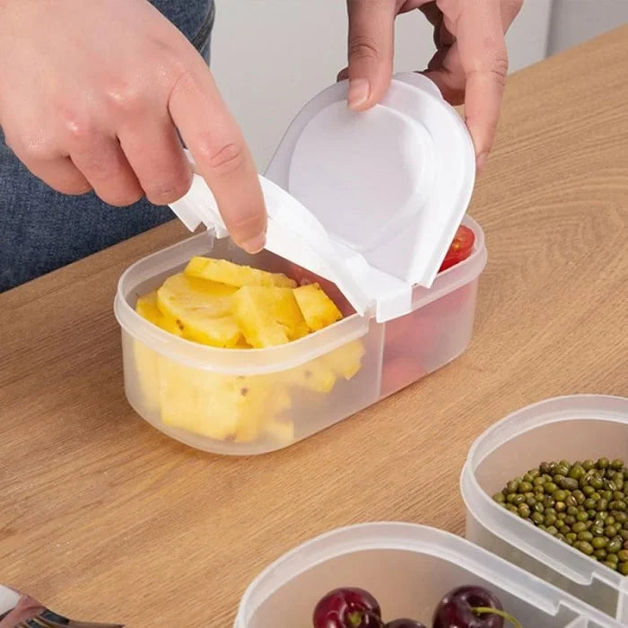 Vit matlåda med två separata fack och genomskinlig behållare