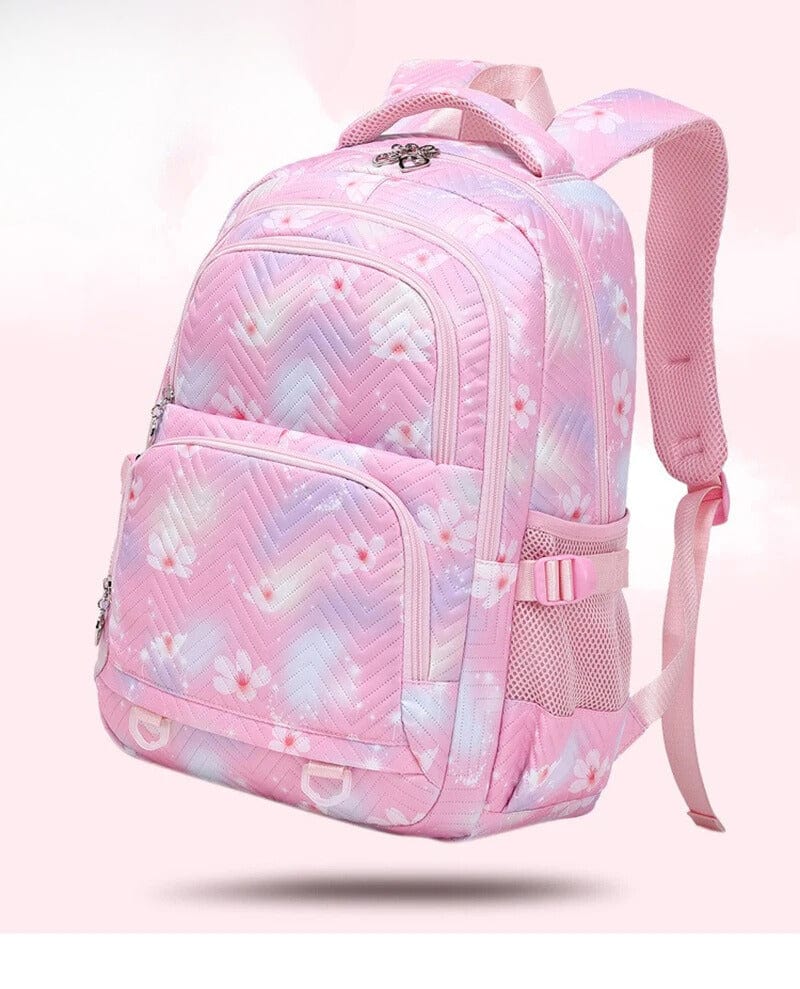 Ryggsäck med flera fack, blommigt mönster och Stitch-motiv