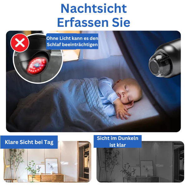 Kompakt svart Full HD-kamera med objektiv och wifi för barnövervakning