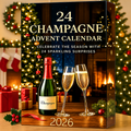 Svart champagneinspirerad adventskalender med 24 luckor och julmotiv