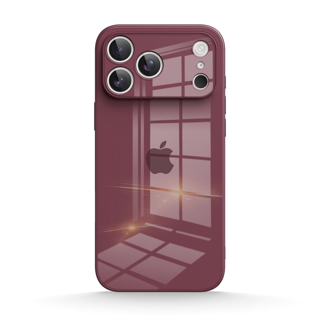 Bärfärgat iPhone-skal med reflekterande fönsterdesign och kameralager