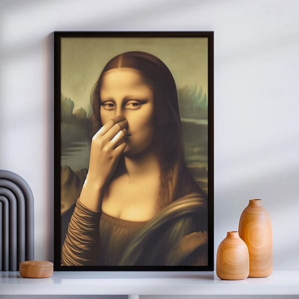 Inramad konstposter med klassiskt porträtt i svart ram