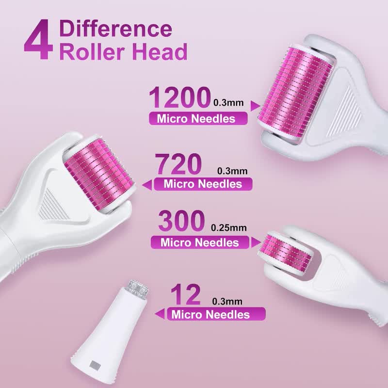 Vit micronålsroller med fyra utbytbara huvuden och rosa förvaringsetui