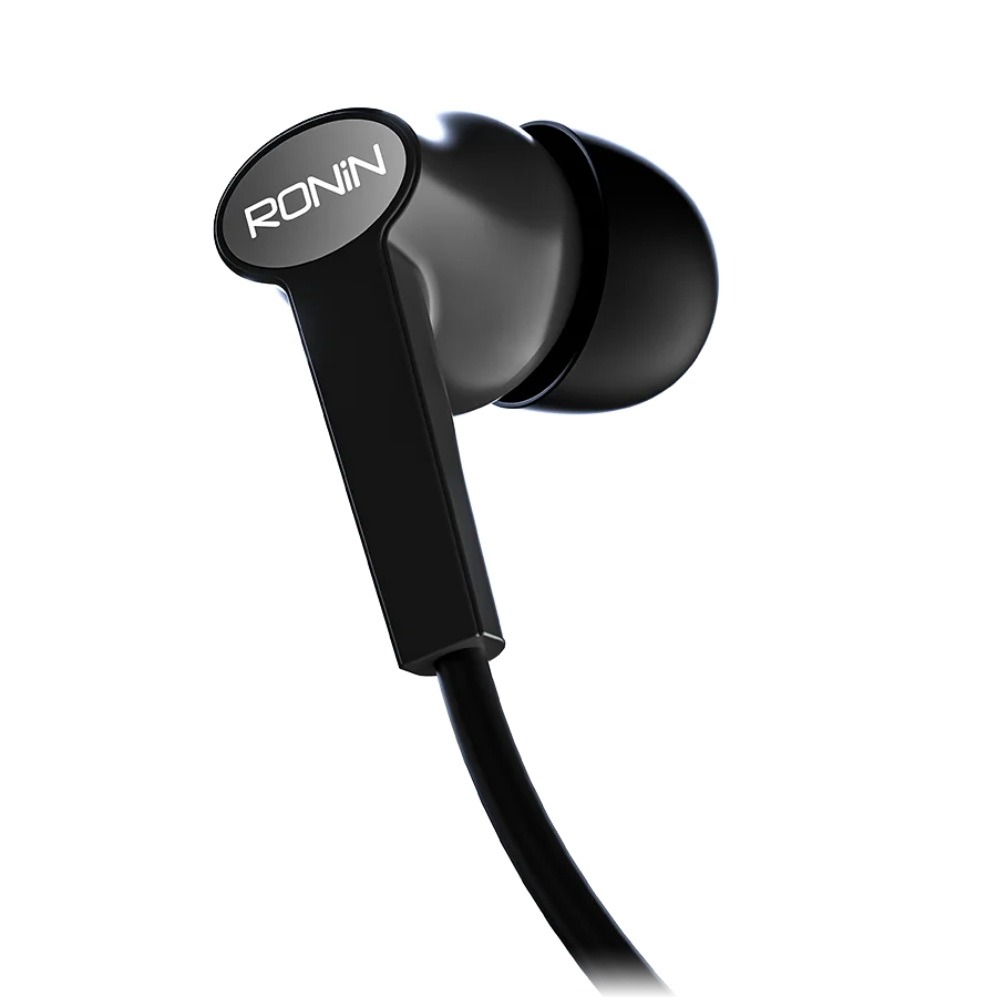 Svarta trådbundna in-ear-hörlurar med fjärrkontroll och 3,5 mm ljudkontakt
