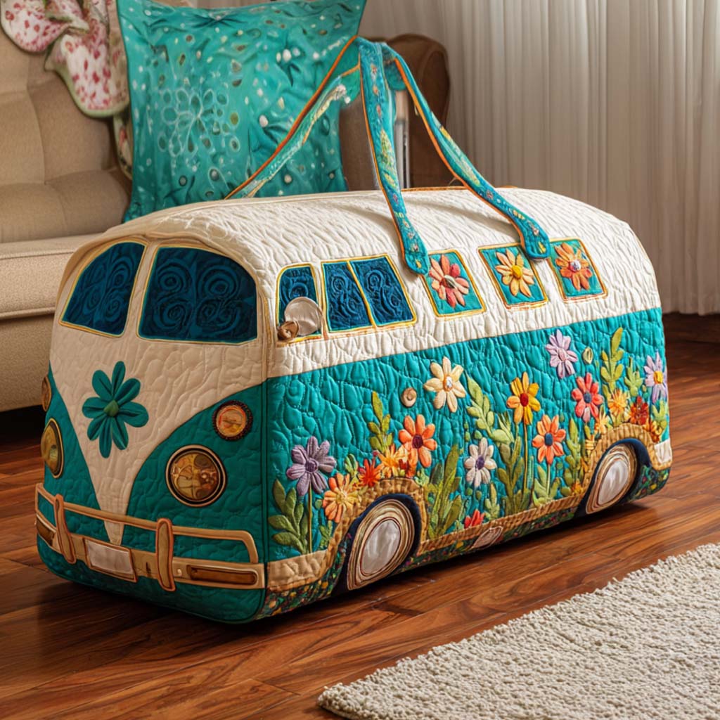 Vadderad flerfärgad weekendväska med blommigt motiv och dubbla handtag