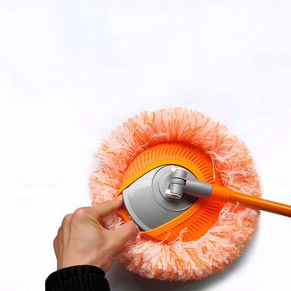 Rund orange mopp med teleskopskaft och vinklingsbart fäste