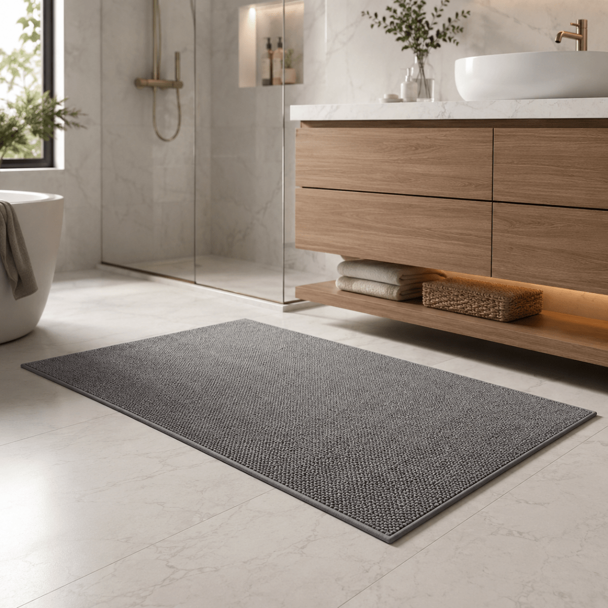 Rektangulär badrumsmatta med absorberande strukturerad yta