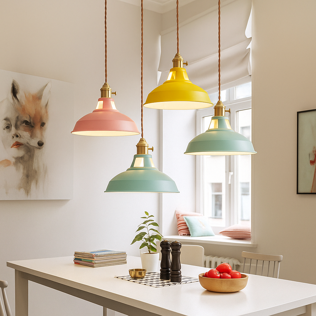 Kupolformad takpendel i metall med tvinnad kabel och riktad belysning