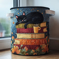 Quiltad tvättkorg med kattmotiv, blommor och sidhandtag