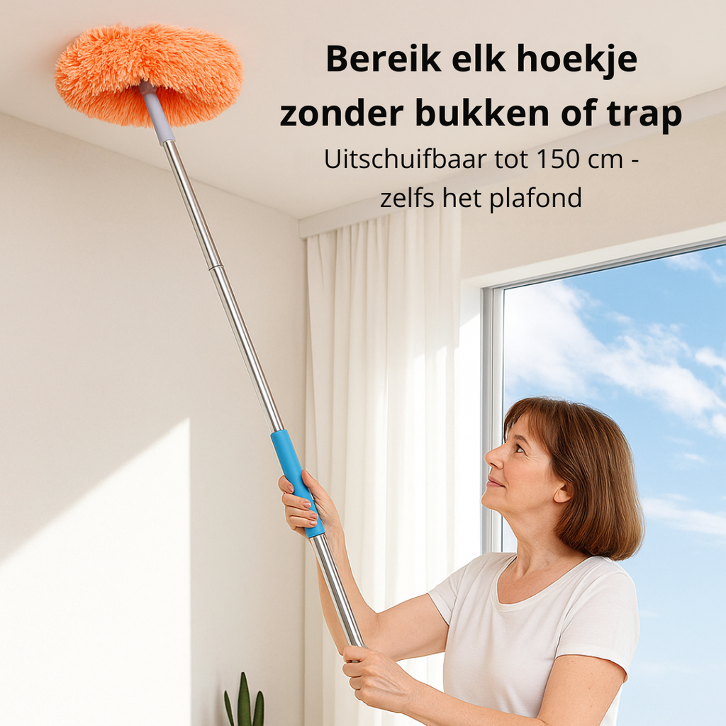 Rund orange mopp med teleskopskaft och vinklingsbart fäste