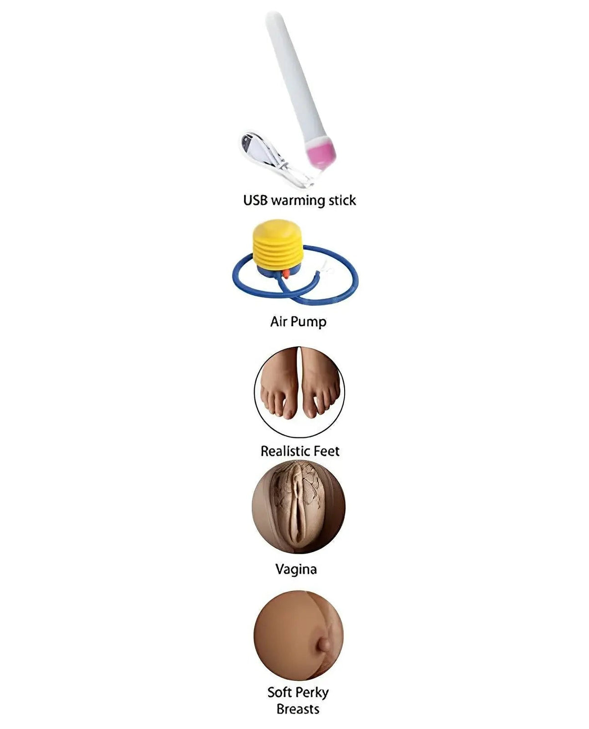 Sexdocka Rosita Suave med realistiskt ansikte, kropp, fötter, USB-stav och luftpump