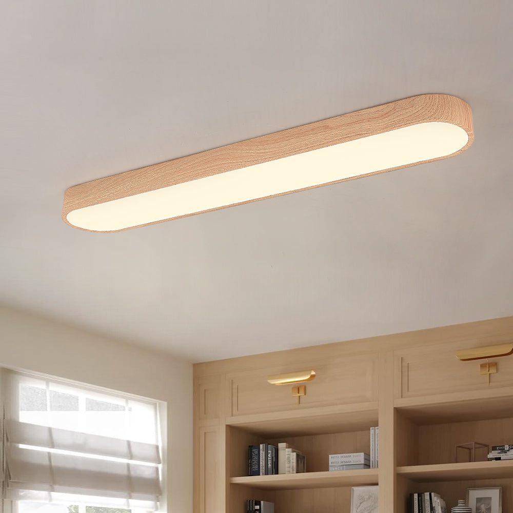 Avlång oval LED-taklampa med rundade hörn och träeffekt