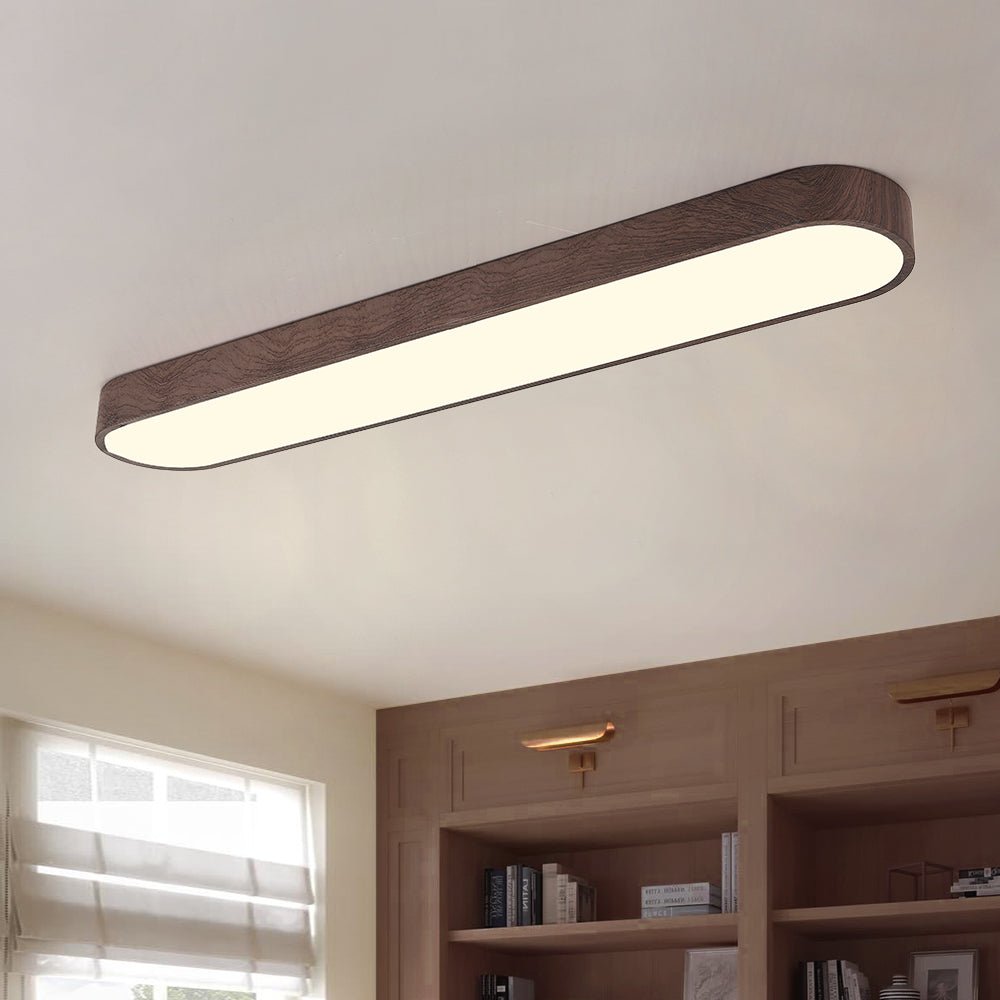 Avlång oval LED-taklampa med rundade hörn och träeffekt