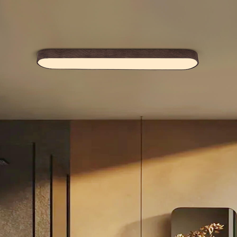 Avlång oval LED-taklampa med rundade hörn och träeffekt