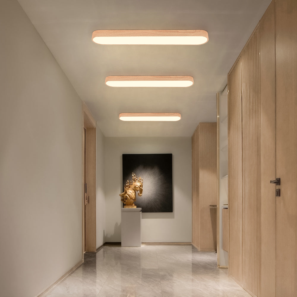 Avlång oval LED-taklampa med rundade hörn och träeffekt