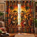 Quiltade gardiner med färgstarkt afrikanskt motiv och öljetter