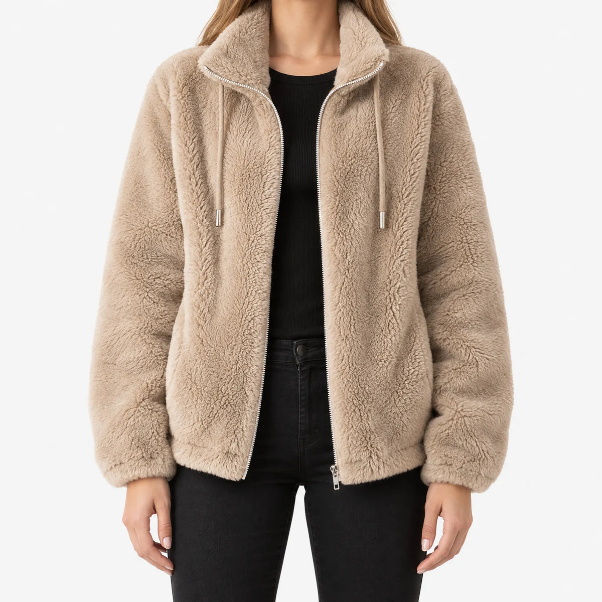 Fluffello  - Tjock Teddy Fleecejacka Med Ståkrage Vardaglig Ytterplagg