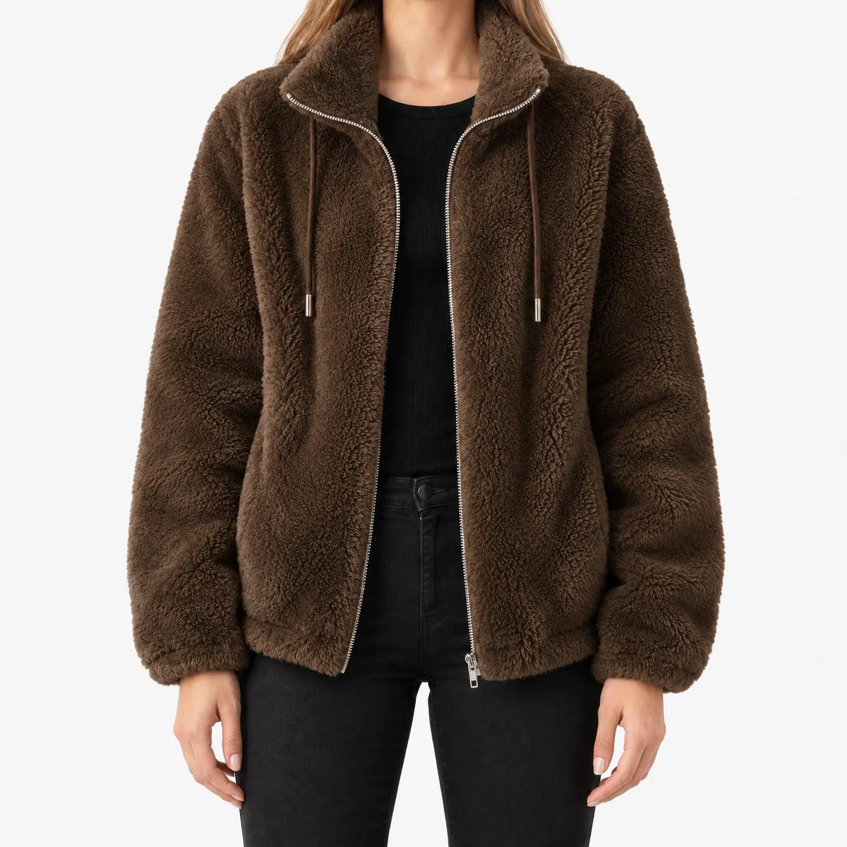 Fluffello  - Tjock Teddy Fleecejacka Med Ståkrage Vardaglig Ytterplagg