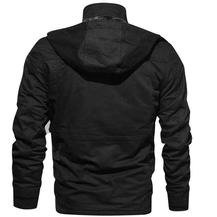Parka med fleecefoder, huva och flera fickor