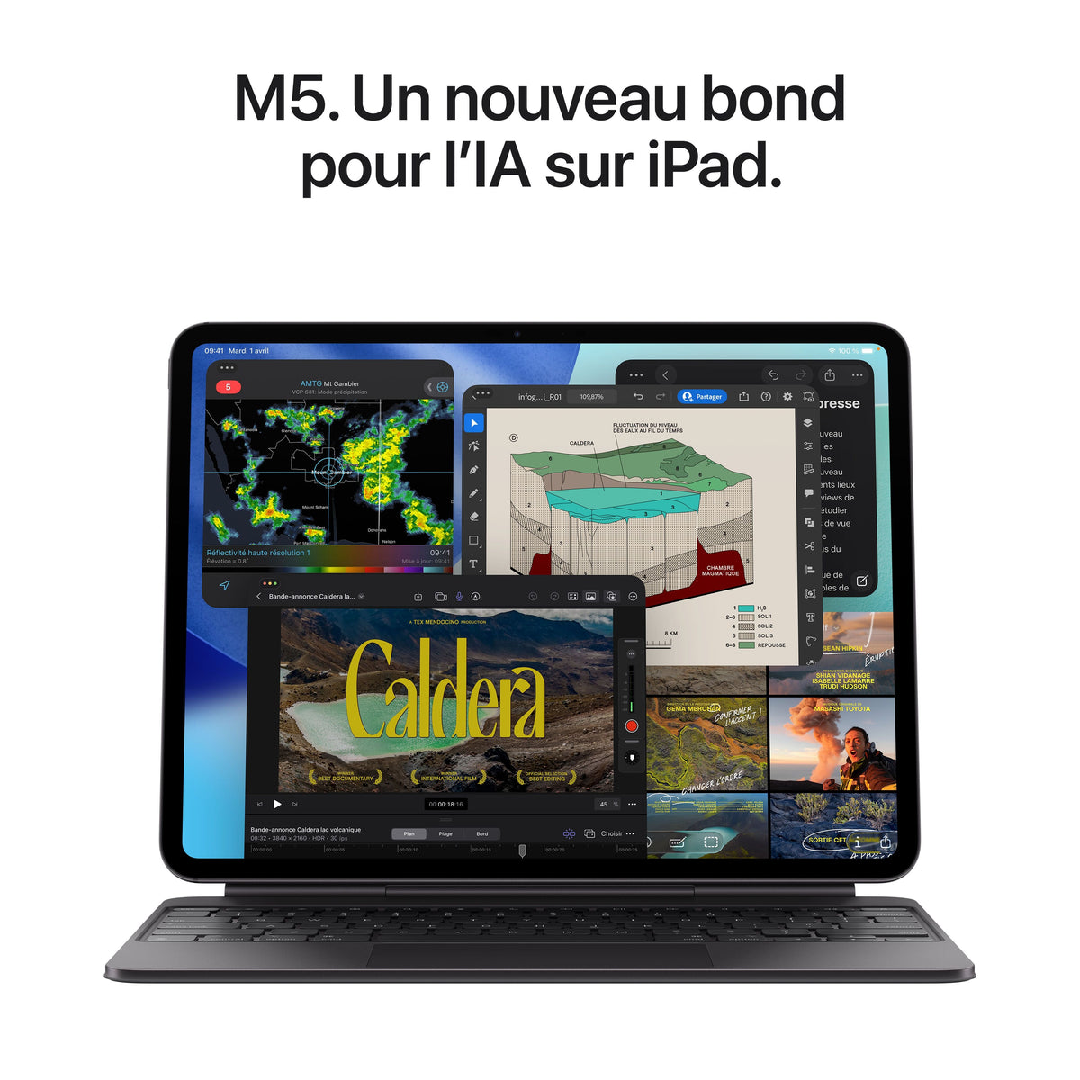 Mörkgrå iPad Pro 13 tum med färgstark skärm och kamera på baksidan