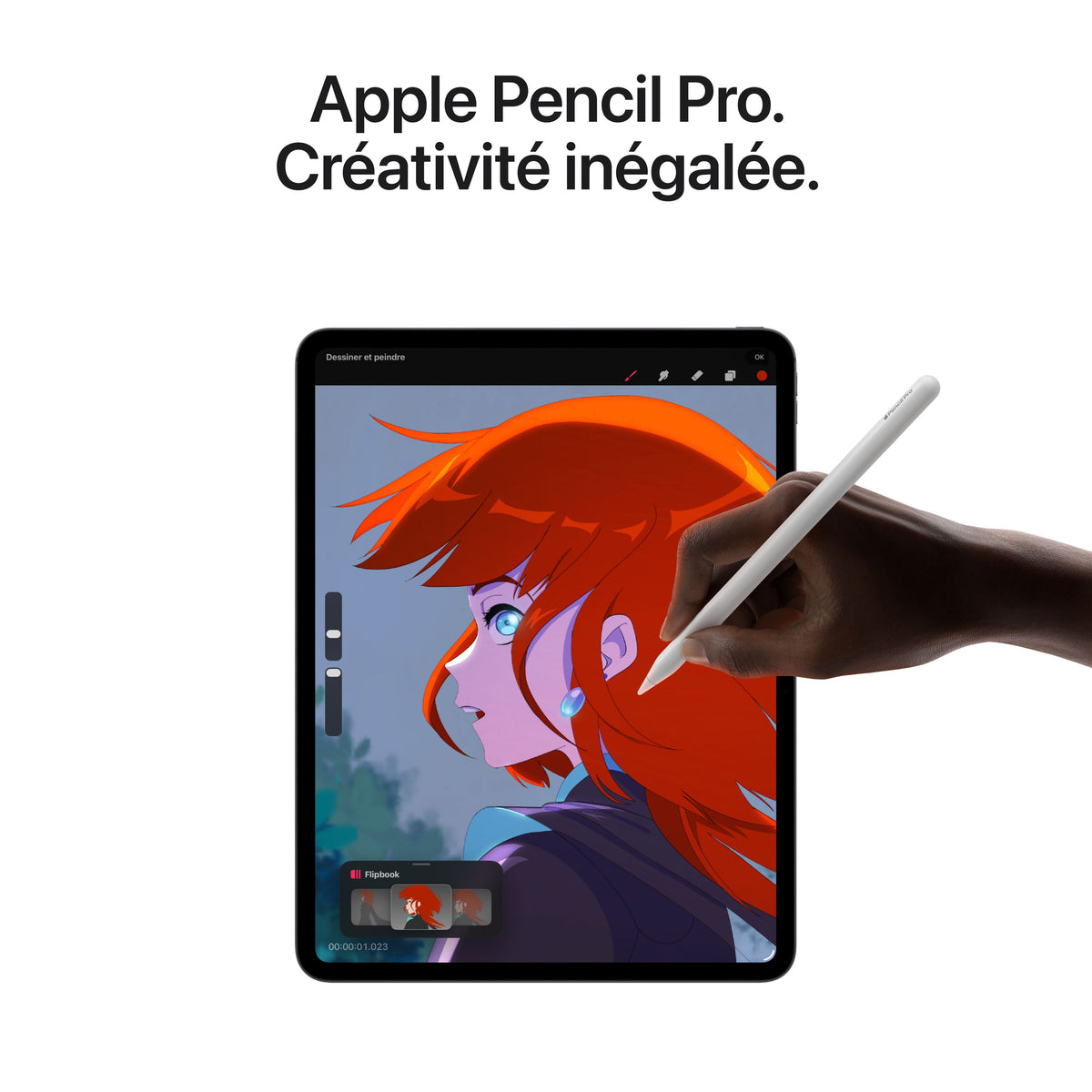 Mörkgrå iPad Pro 13 tum med färgstark skärm och kamera på baksidan