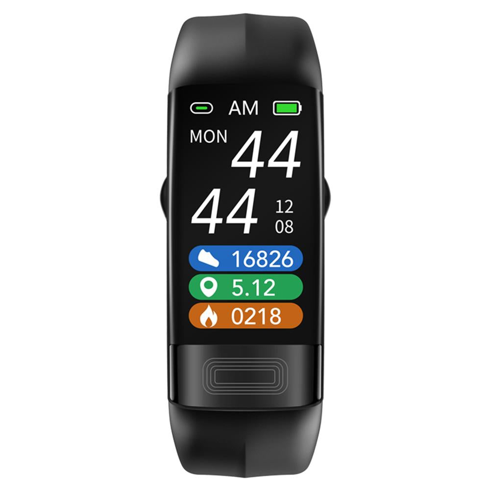 Handledsbaserad blodtrycksmätare med digital display, armband och metallfärgat spänne