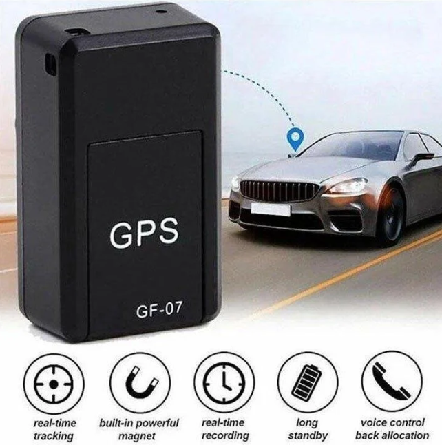 Svart mini-GPS-spårare GF-07 med magnetisk placering