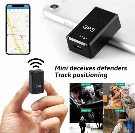 Svart mini-GPS-spårare GF-07 med magnetisk placering