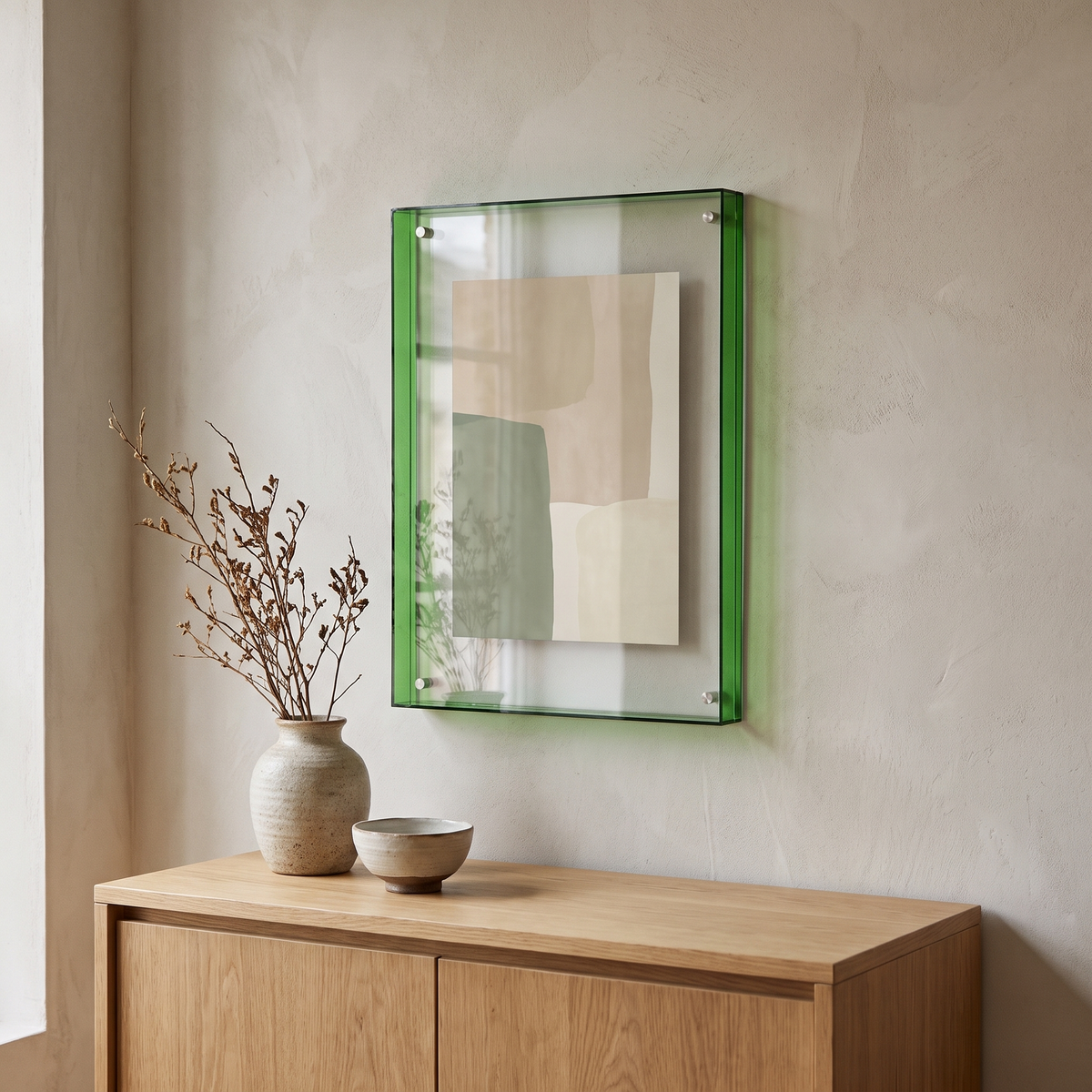 Rektangulär fotoram i akryl med färgad kant och transparent front