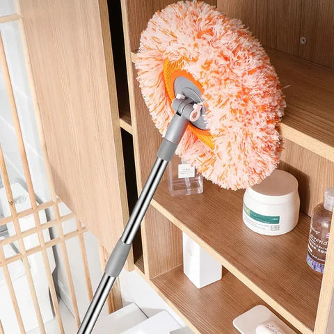 Rund orange mopp med teleskopskaft och vinklingsbart fäste