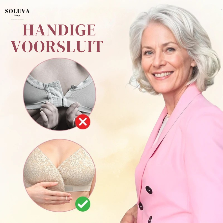Mjuk BH med framknäppning och blommigt spetsmönster