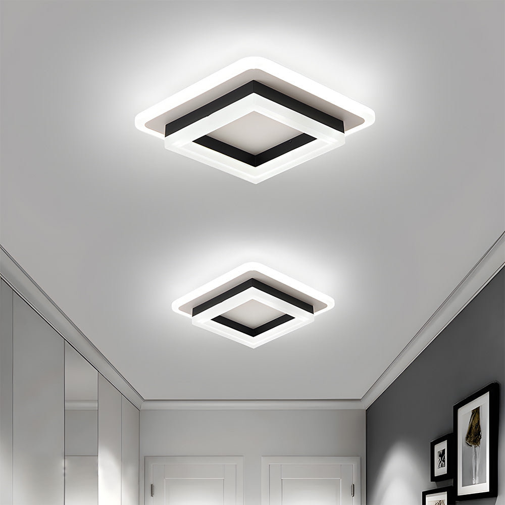 Fyrkantig LED-taklampa med geometriska ramar och integrerad ljusram