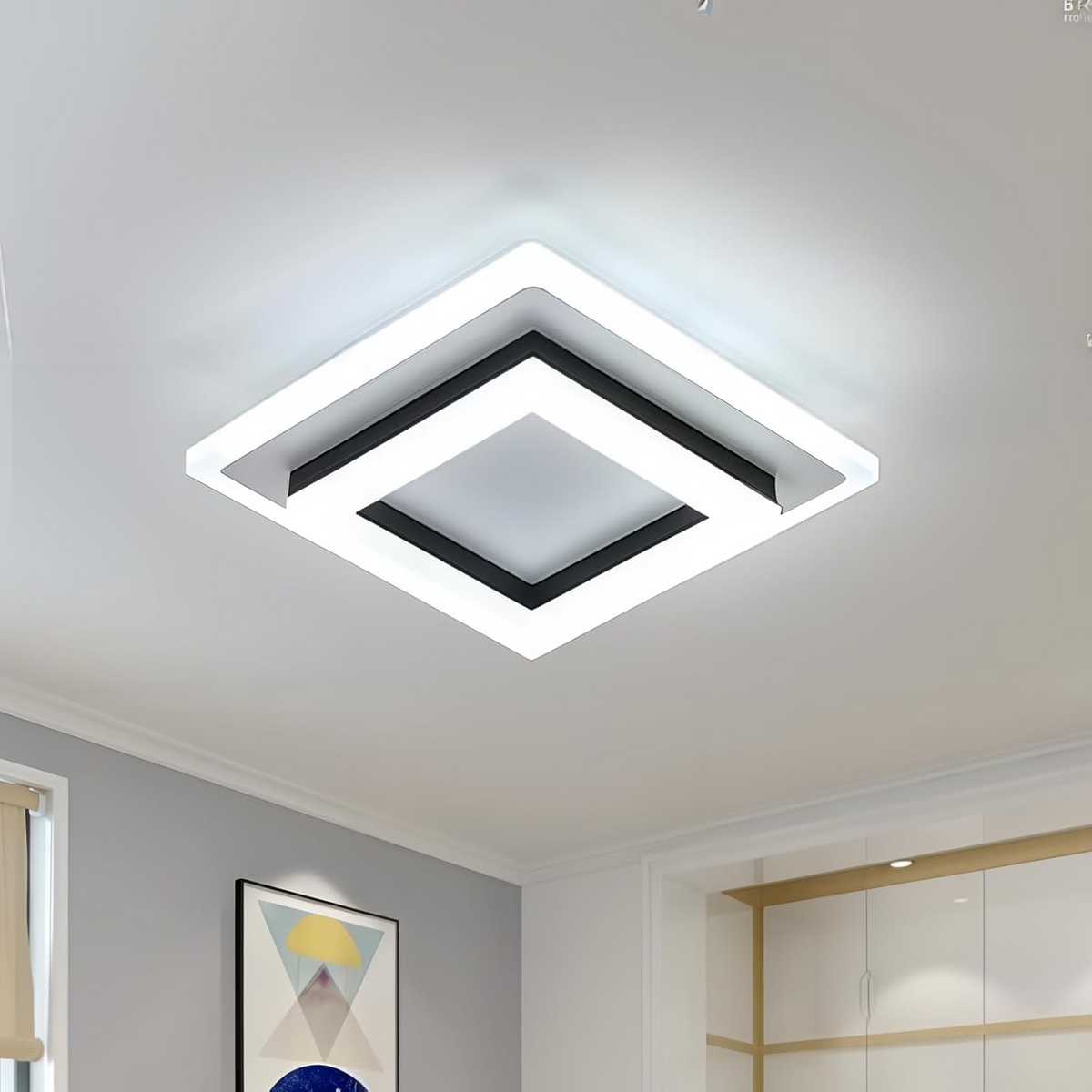 Fyrkantig LED-taklampa med geometriska ramar och integrerad ljusram
