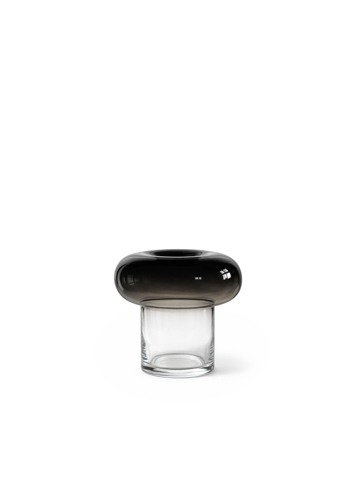Glasvas med blank svart rundad överdel och klar behållare