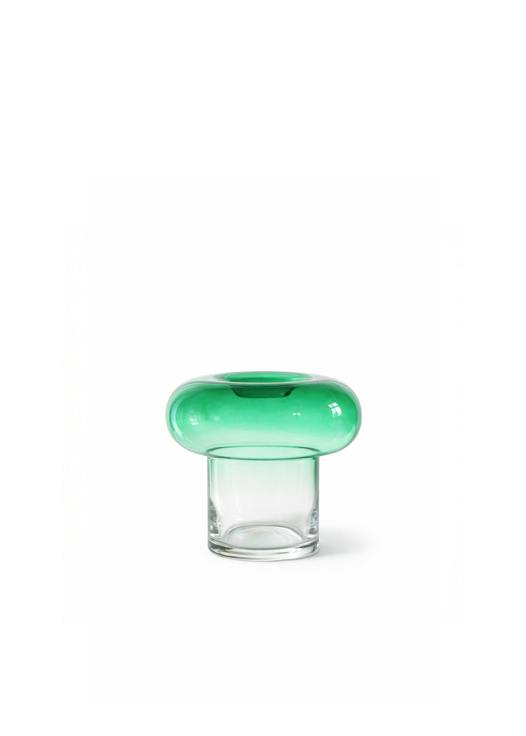 Grön rund glasvas med transparent fot för snittblommor