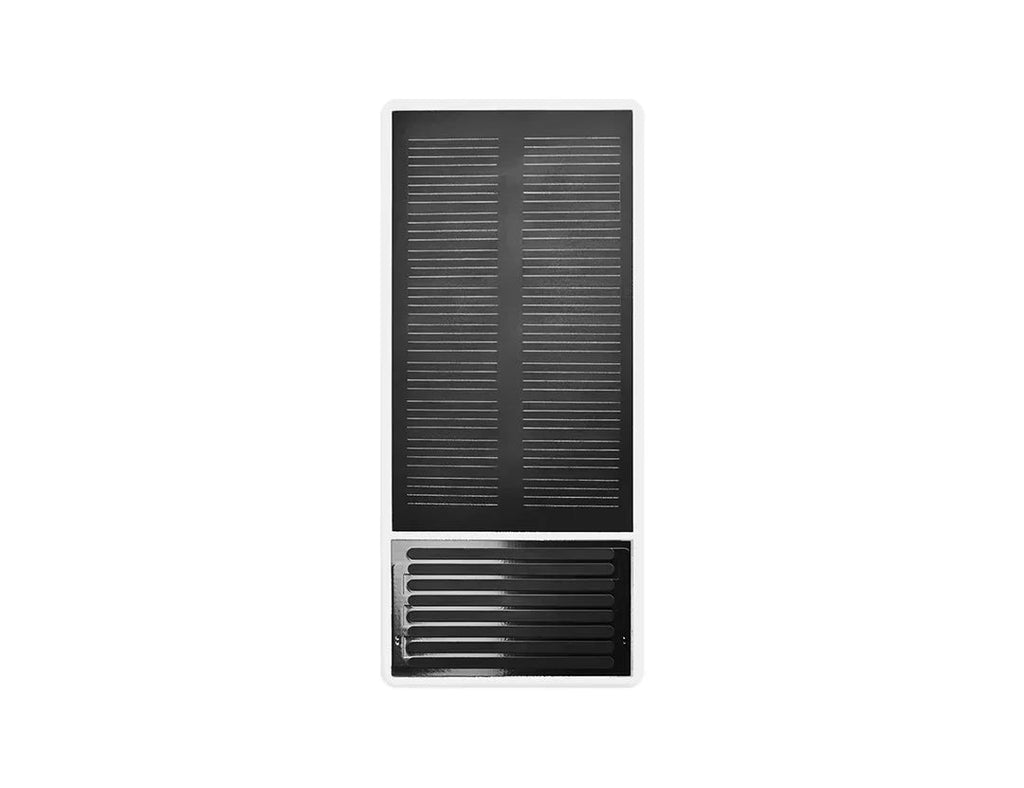 Vit solcellsdriven regnsensor med svart panel för pergola