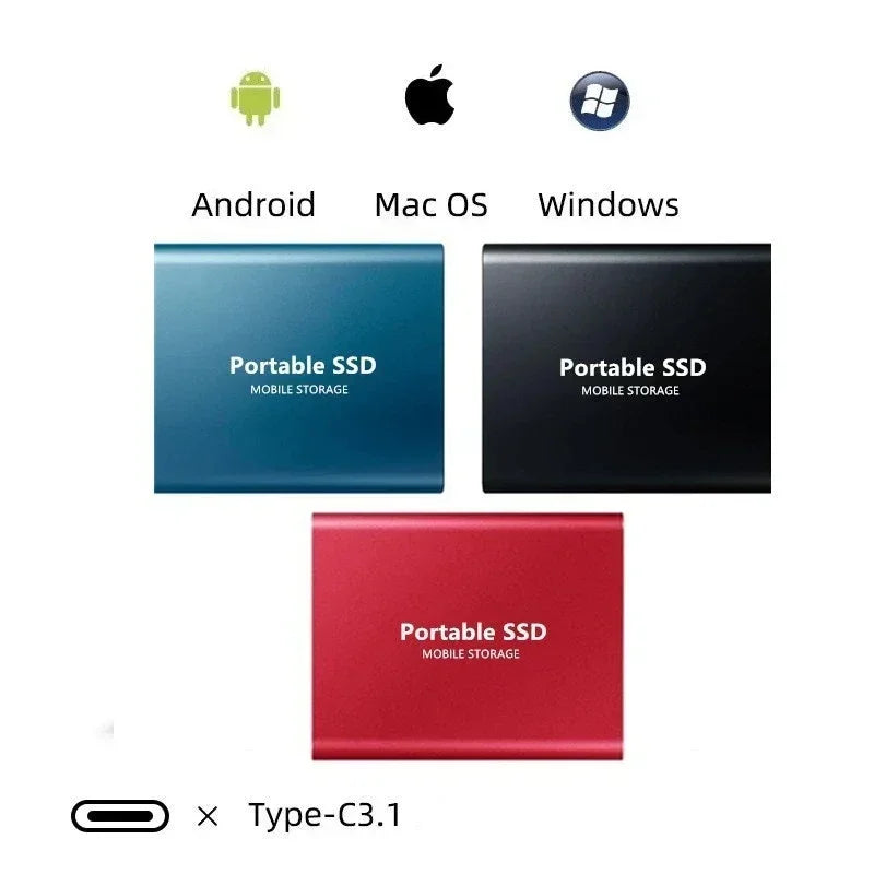 Kompakt extern SSD med 128 GB lagring och USB-kabel