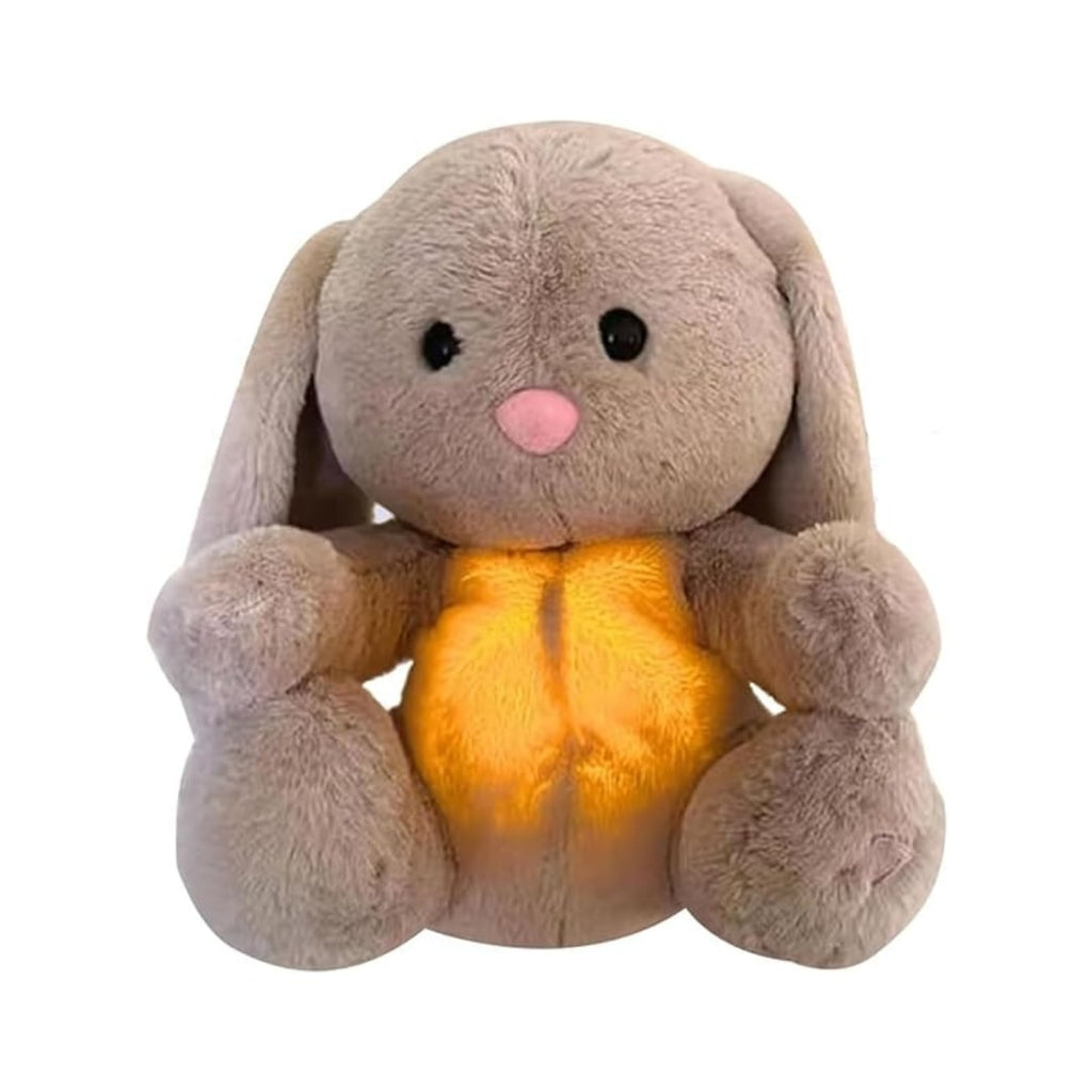 Grå mjuk gosedjurskanin med lysande orangegul mage