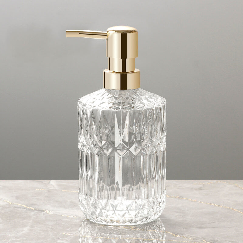 Påfyllningsbar tvålpump i facetterat glas med metallisk pump