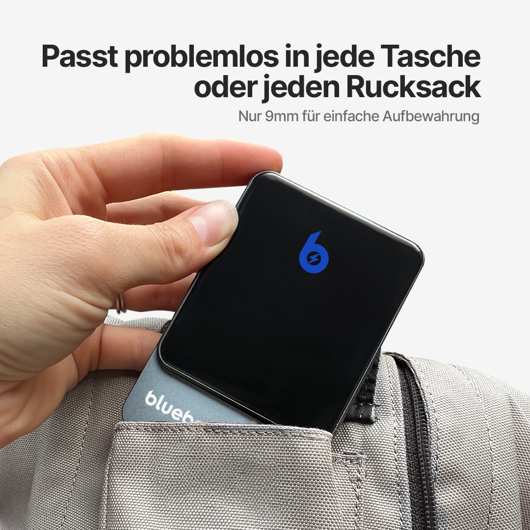 Rymdgrå ultratunn powerbank med magnetisk trådlös laddning och digital batterivisning
