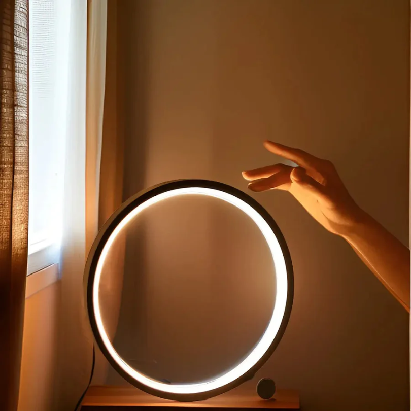 Rund dimbar LED-nattlampa med ljusring och stativ